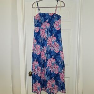 Lilly Pulitzer Blue and Pink Floral Linen Jorgian Dress NWOT